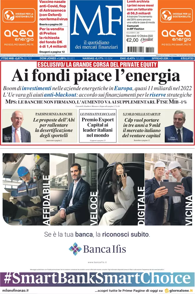 Prime pagine giornali economici 12 ottobre. La crisi dei pc, vendite giù: -20%