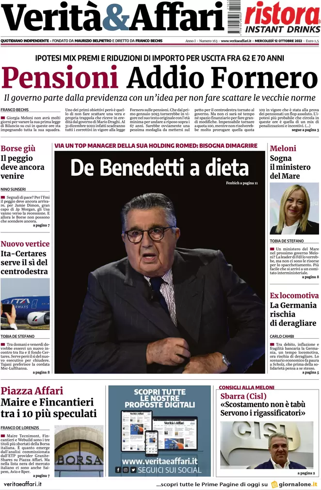 Prime pagine giornali economici 12 ottobre. La crisi dei pc, vendite giù: -20%