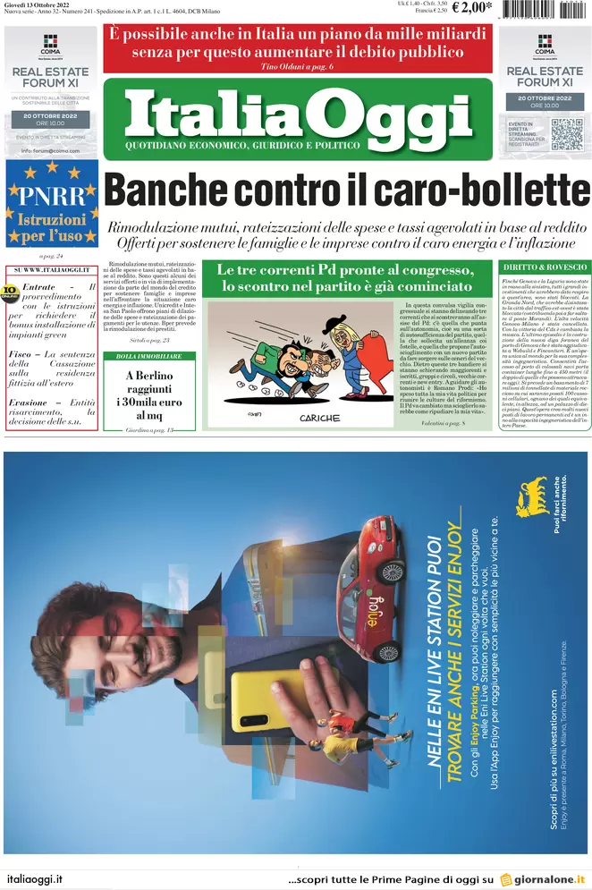 Prime pagine giornali economici 13 ottobre. No Vax, 1 mln di multe in arrivo Prime pagine giornali economici 13 ottobre. No Vax, 1 mln di multe in arrivo