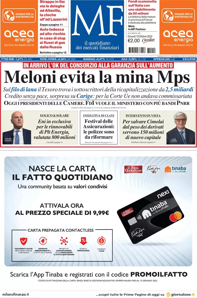 Prime pagine giornali economici 13 ottobre. No Vax, 1 mln di multe in arrivo Prime pagine giornali economici 13 ottobre. No Vax, 1 mln di multe in arrivo