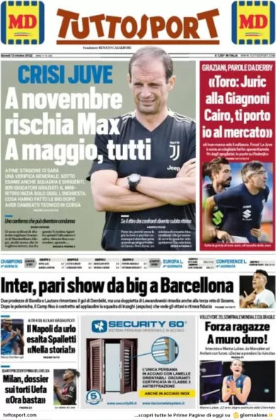 Prime pagine giornali 13 ottobre 2022. Pfizer svela: 0 test su trasmissibilità