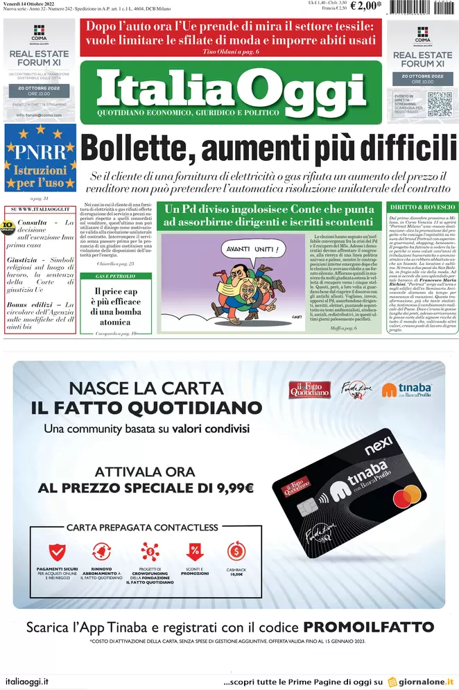 Prime pagine giornali economici 14 ottobre. Coniugi in case diverse, basta Imu Prime pagine giornali economici 14 ottobre. Coniugi in case diverse, basta Imu