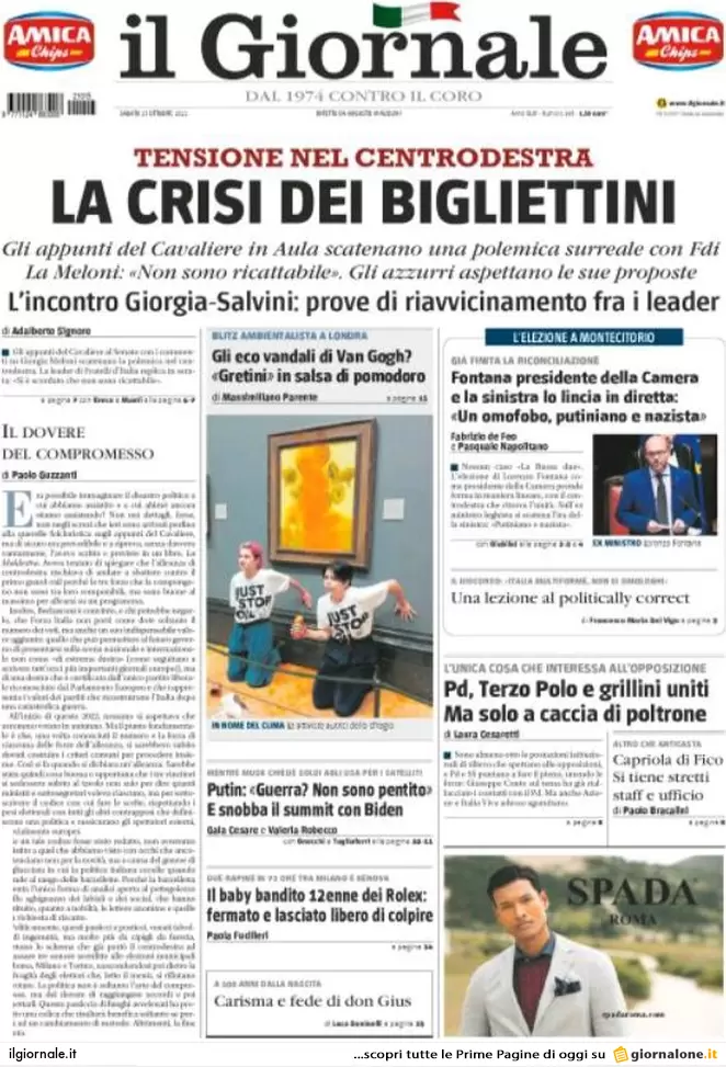 Prime pagine giornali 15 ottobre 2022. Governo non ancora nato e già dilaniato