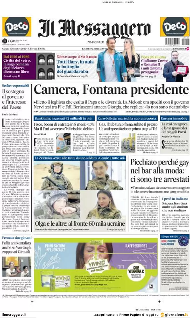 Prime pagine giornali 15 ottobre 2022. Governo non ancora nato e già dilaniato