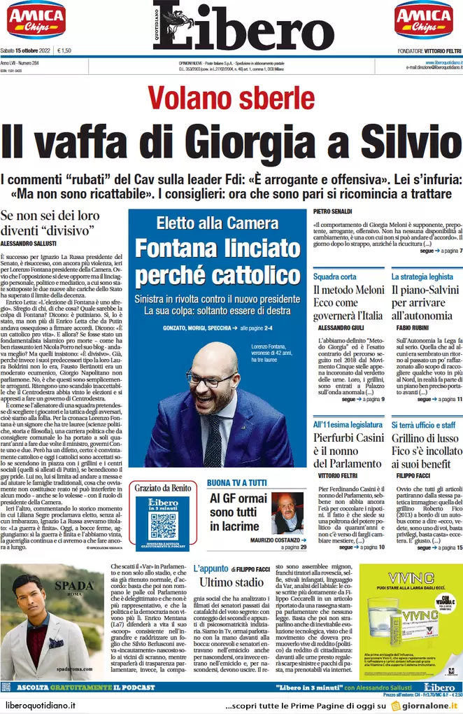 Prime pagine giornali 15 ottobre 2022. Governo non ancora nato e già dilaniato