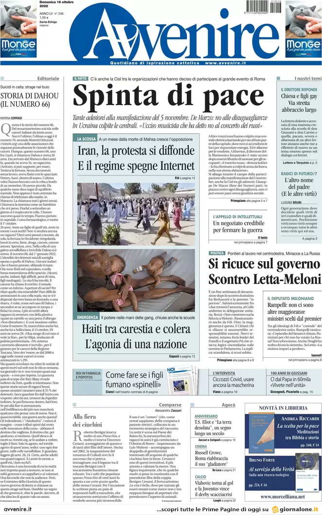 Prime pagine giornali 16 ottobre 2022. Il governo è appeso a una telefonata