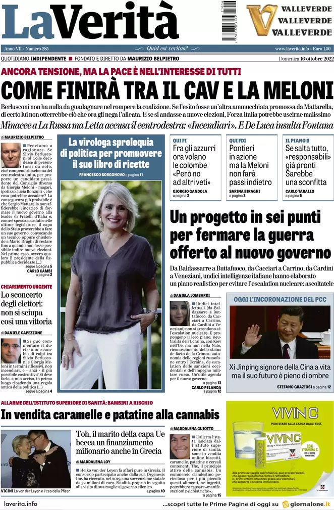 Prime pagine giornali 16 ottobre 2022. Il governo è appeso a una telefonata