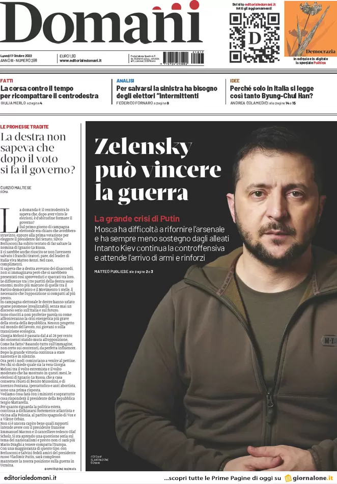 Prime pagine giornali 17 ottobre 2022. Gas, tetto Ue ma solo per 90 giorni