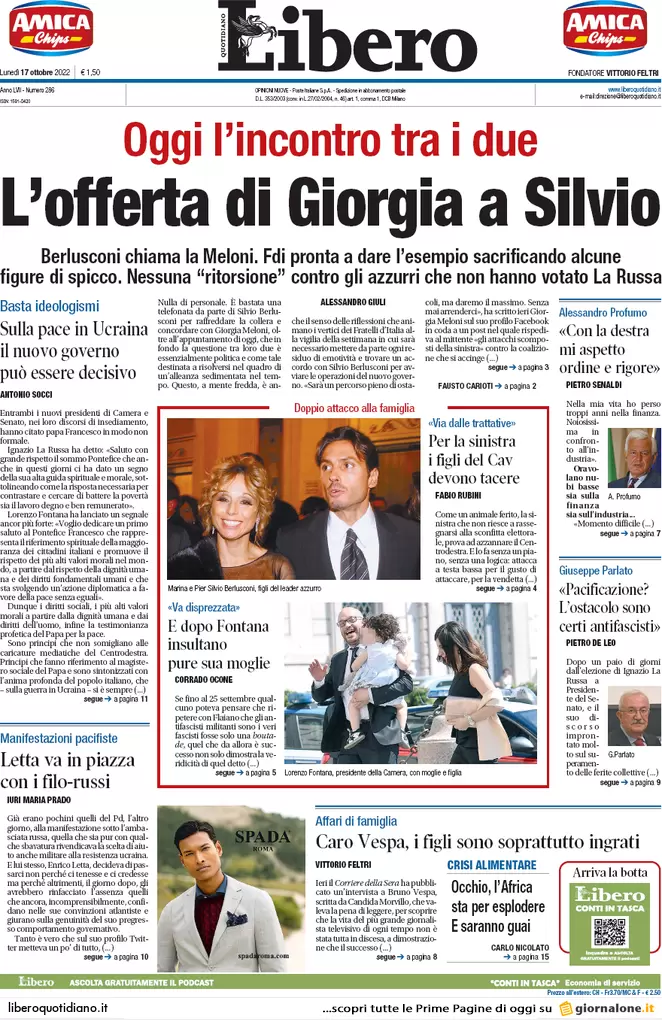 Prime pagine giornali 17 ottobre 2022. Gas, tetto Ue ma solo per 90 giorni