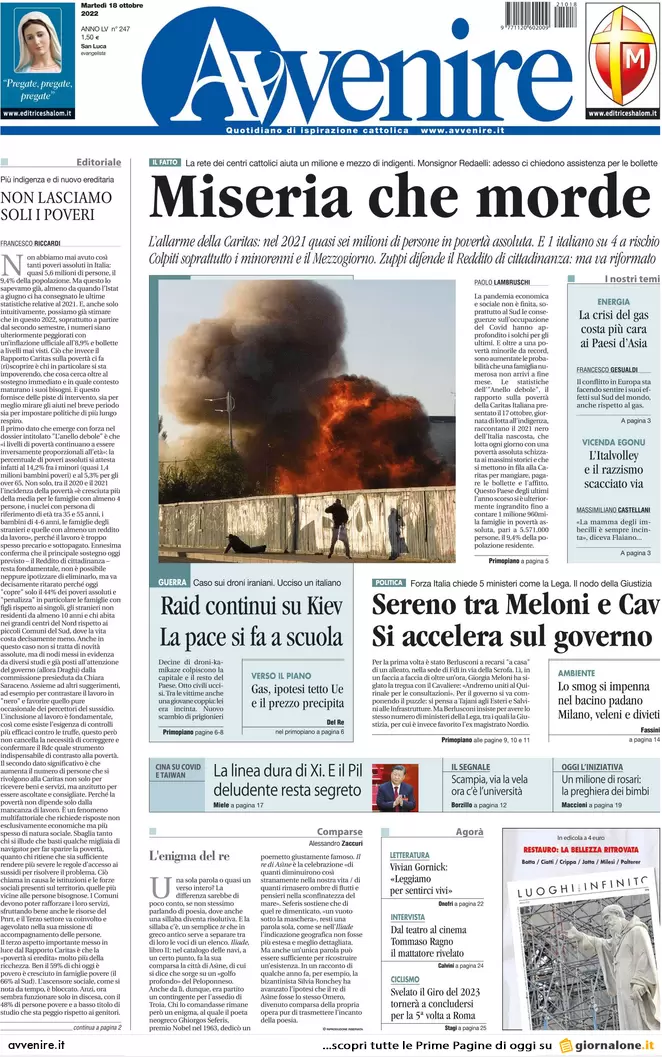 Prime pagine giornali 18 ottobre 2022. Rdc, metà dei soldi a finti poveri Prime pagine giornali 18 ottobre 2022. Rdc, metà dei soldi a finti poveri