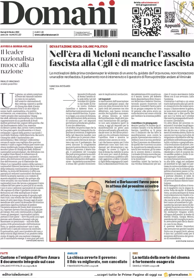 Prime pagine giornali 18 ottobre 2022. Rdc, metà dei soldi a finti poveri Prime pagine giornali 18 ottobre 2022. Rdc, metà dei soldi a finti poveri