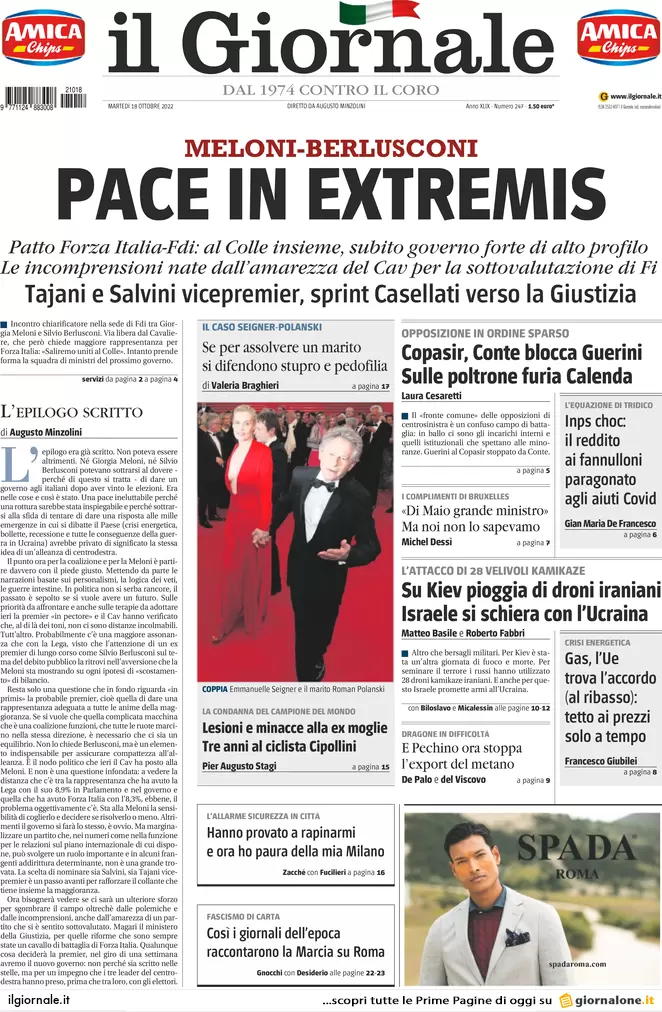 Prime pagine giornali 18 ottobre 2022. Rdc, metà dei soldi a finti poveri Prime pagine giornali 18 ottobre 2022. Rdc, metà dei soldi a finti poveri