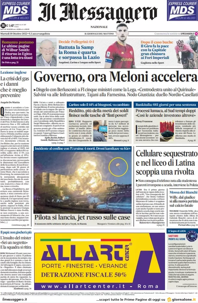 Prime pagine giornali 18 ottobre 2022. Rdc, metà dei soldi a finti poveri Prime pagine giornali 18 ottobre 2022. Rdc, metà dei soldi a finti poveri