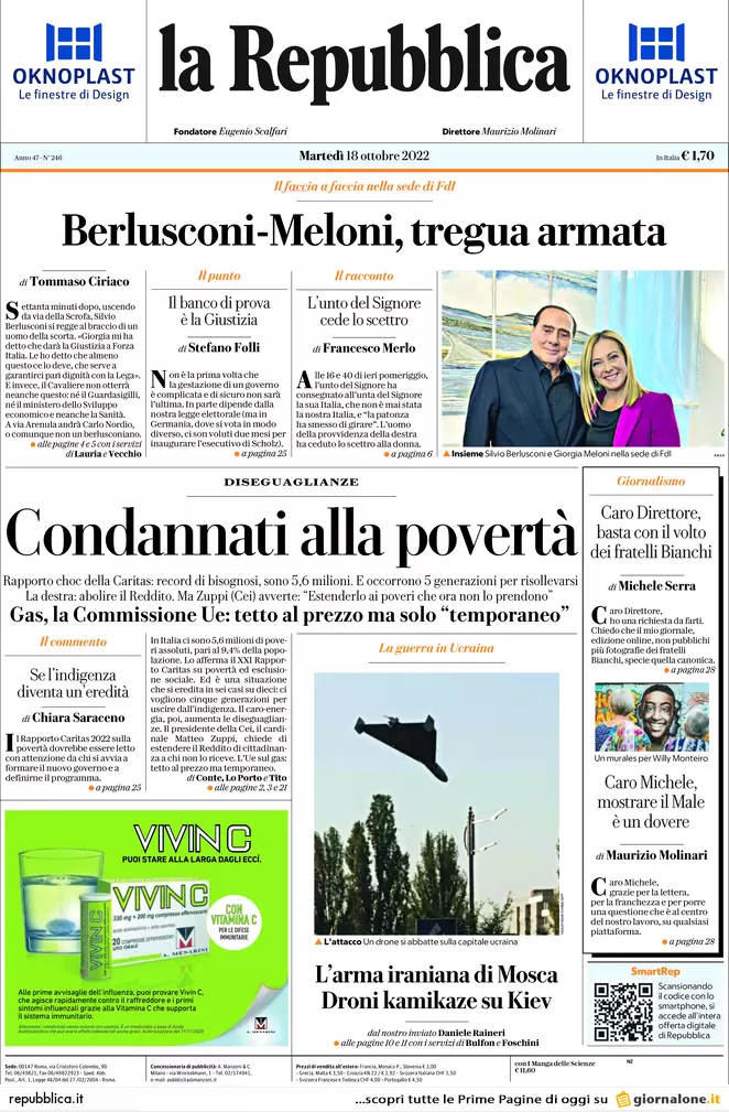 Prime pagine giornali 18 ottobre 2022. Rdc, metà dei soldi a finti poveri Prime pagine giornali 18 ottobre 2022. Rdc, metà dei soldi a finti poveri