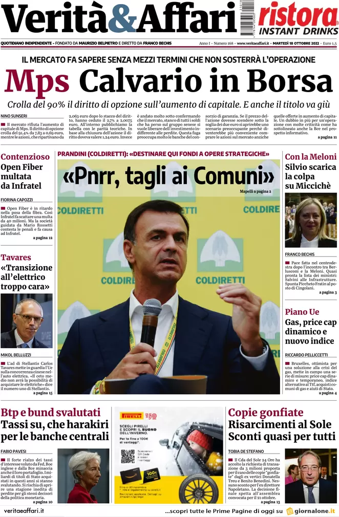 Prime pagine giornali economici 18 ottobre. Btp, ipotesi super sconto fiscale