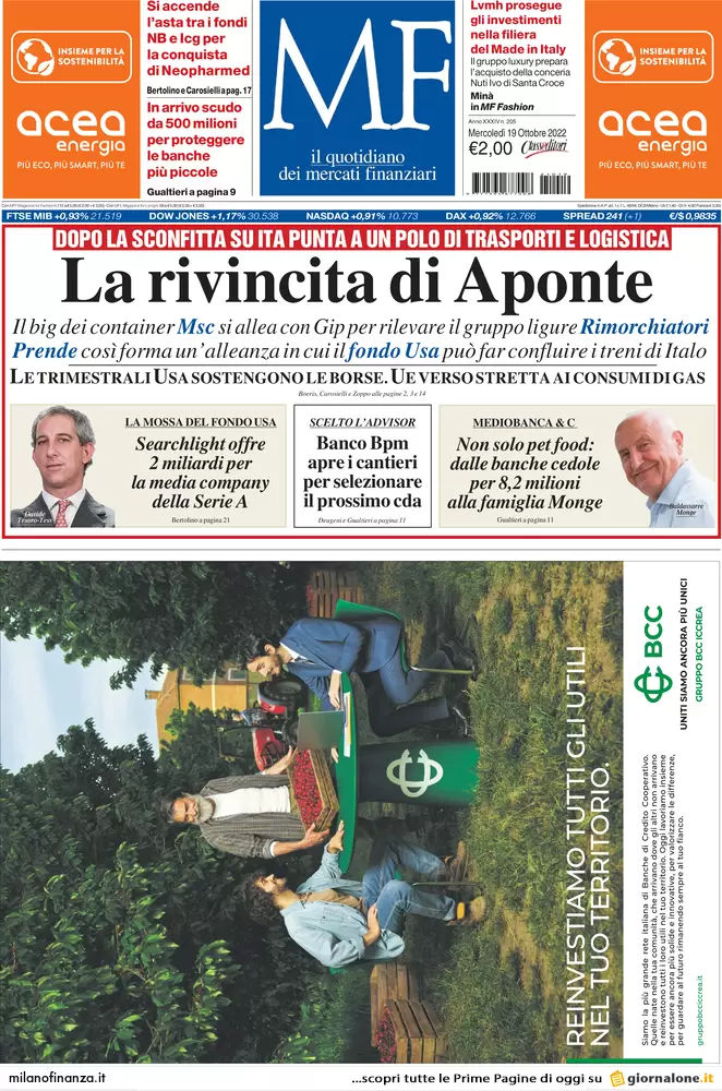 Prime pagine giornali economici 19 ottobre. Governo, ecco lo stralcio cartelle Prime pagine giornali economici 19 ottobre. Governo, ecco lo stralcio cartelle