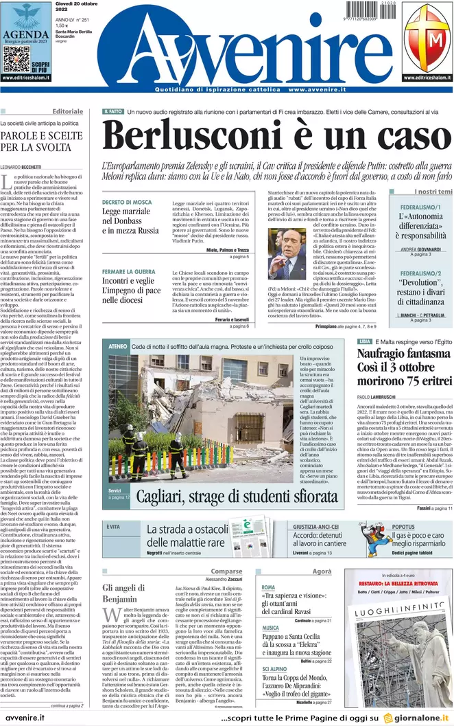Prime pagine giornali 20 ottobre 2022. Nordio: “Legge Severino non si tocca”