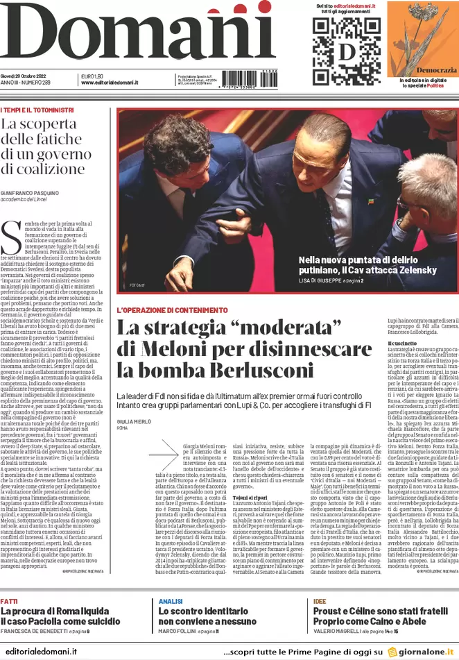 Prime pagine giornali 20 ottobre 2022. Nordio: “Legge Severino non si tocca”