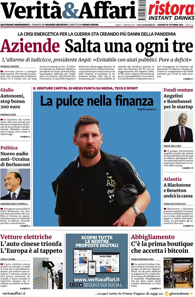 Prime pagine giornali economici 20 ottobre. Fisco, partite 1,9 mln di cartelle