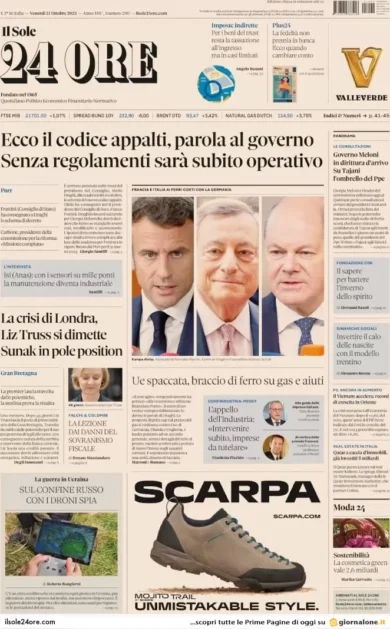 Prime pagine giornali economici 21 ottobre. Inflazione, arriva il Btp Italia