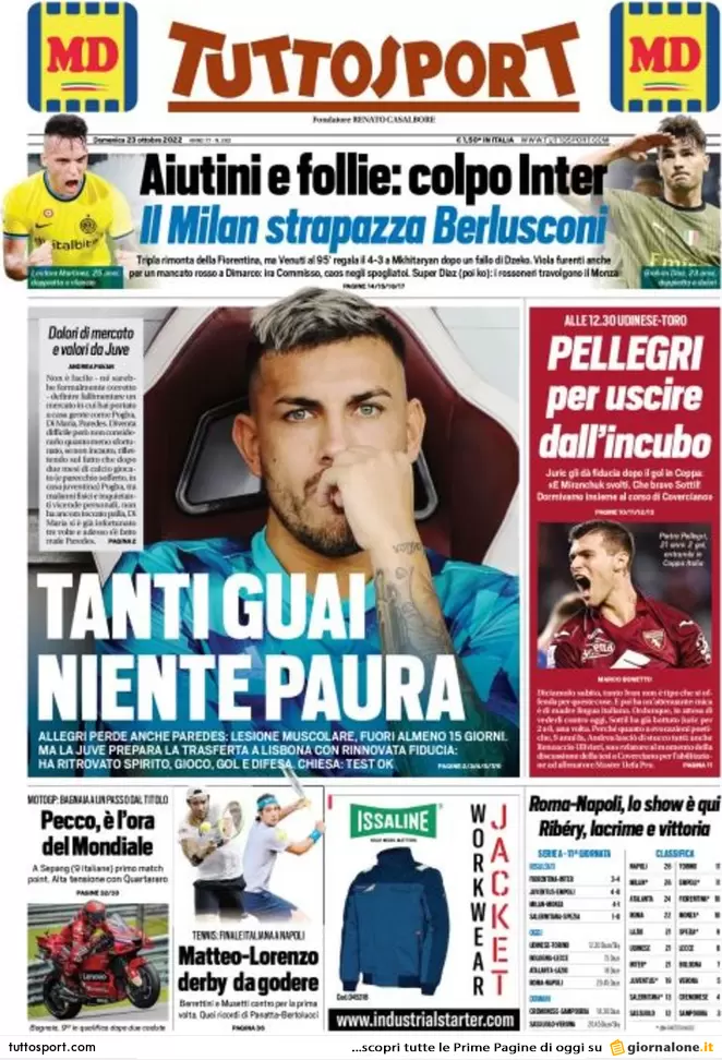 Prime pagine giornali 23 ottobre 2022. Governo Meloni, esordio europeista