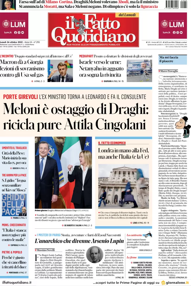 Prime pagine giornali 24 ottobre 2022. Germania: “Basta carri armati a Kiev”