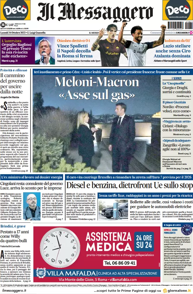 Prime pagine giornali 24 ottobre 2022. Germania: “Basta carri armati a Kiev”
