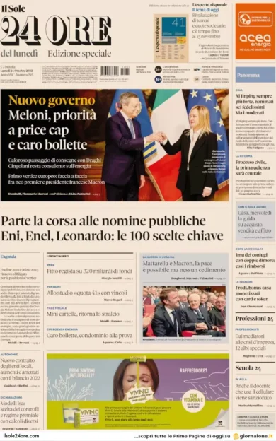 Prime pagine giornali economici 24 ottobre. Mini cartelle, torna lo stralcio