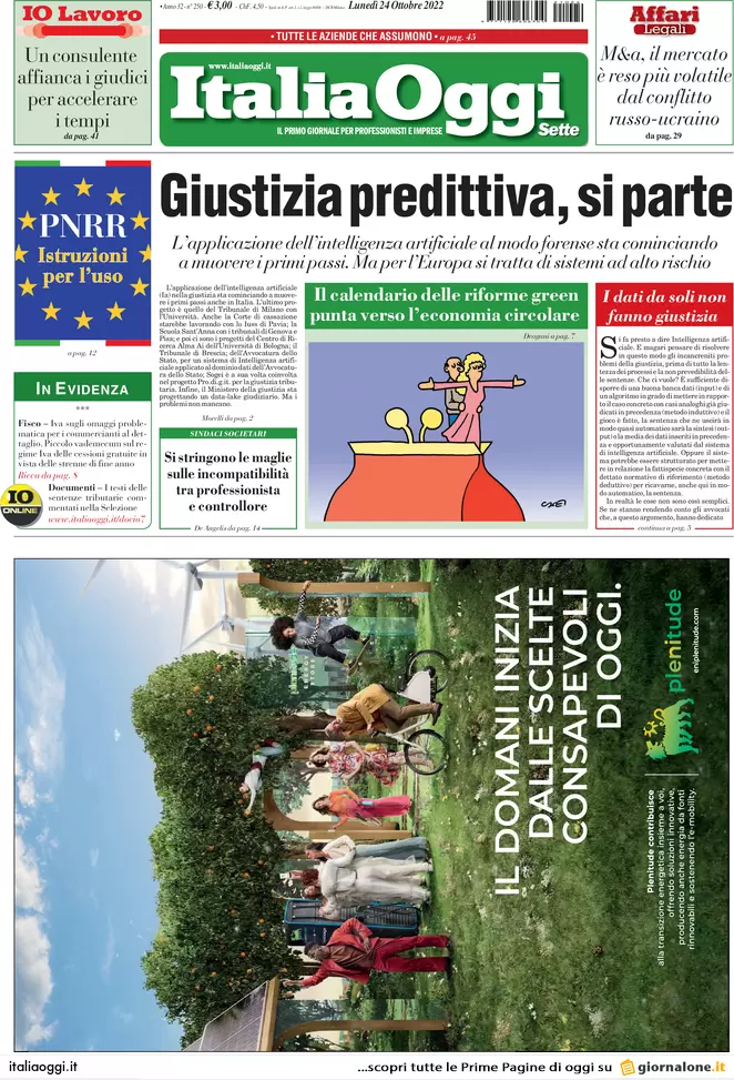 Prime pagine giornali economici 24 ottobre. Mini cartelle, torna lo stralcio