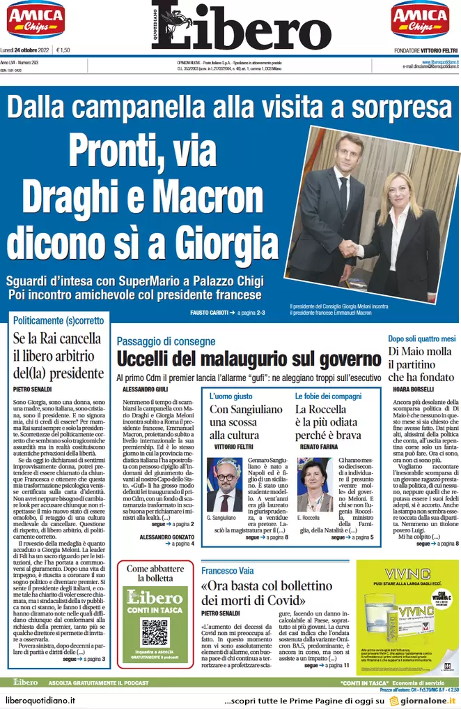 Prime pagine giornali 24 ottobre 2022. Germania: “Basta carri armati a Kiev”