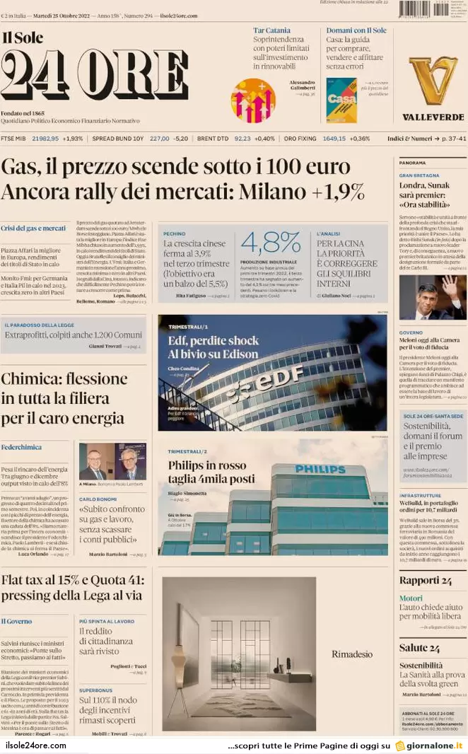 Prime pagine giornali 25 ottobre 2022. Lavoratori stranieri, fuga dall’Italia