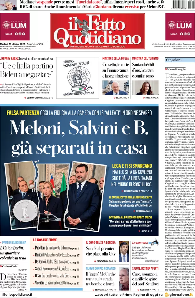 Prime pagine giornali 25 ottobre 2022. Lavoratori stranieri, fuga dall’Italia