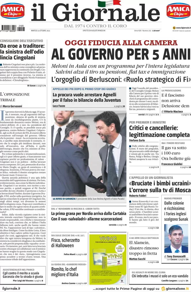 Prime pagine giornali 25 ottobre 2022. Lavoratori stranieri, fuga dall’Italia