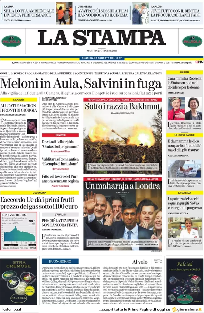 Prime pagine giornali 25 ottobre 2022. Lavoratori stranieri, fuga dall’Italia