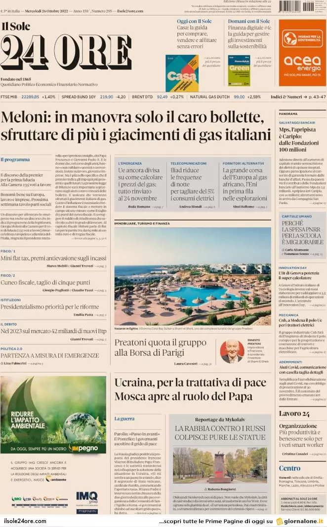Prime pagine giornali 26 ottobre 2022. Viminale, stretta sulle Ong in mare