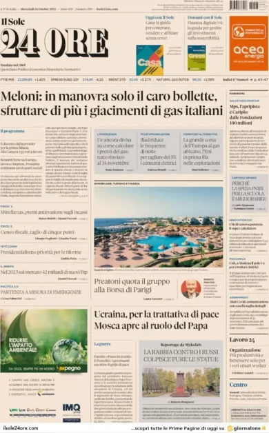 Prime pagine giornali economici 26 ottobre. Unicredit verso 1 mld di utili