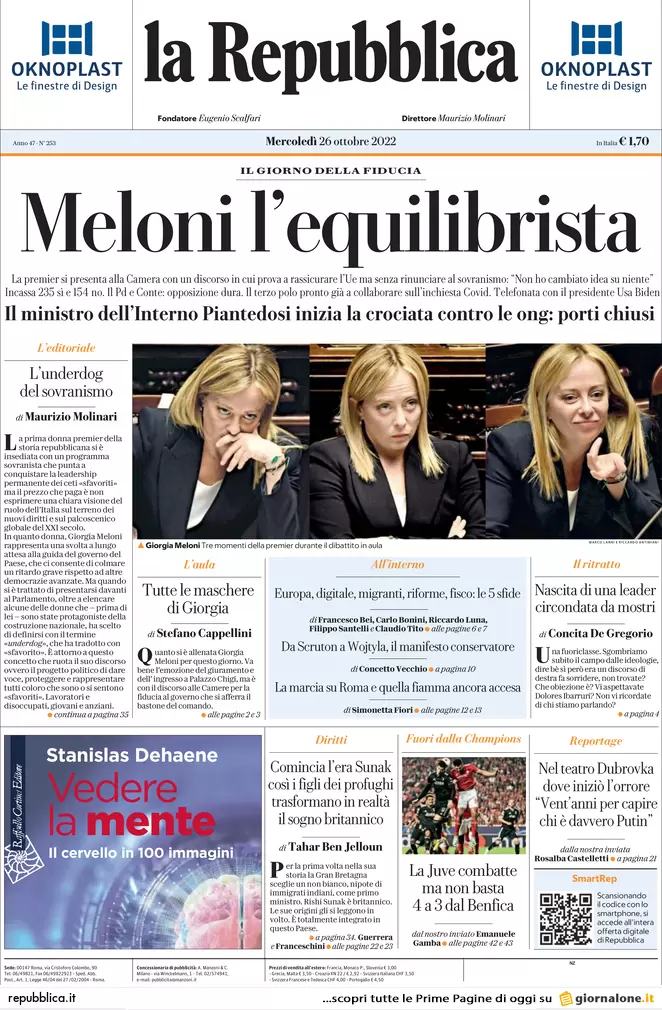 Prime pagine giornali 26 ottobre 2022. Viminale, stretta sulle Ong in mare