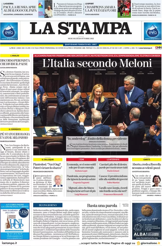 Prime pagine giornali 26 ottobre 2022. Viminale, stretta sulle Ong in mare