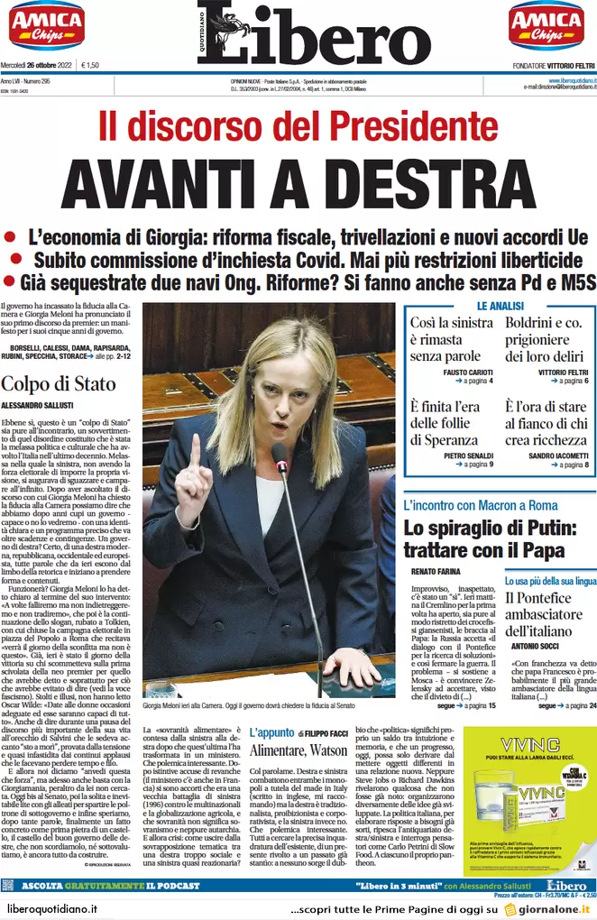 Prime pagine giornali 26 ottobre 2022. Viminale, stretta sulle Ong in mare