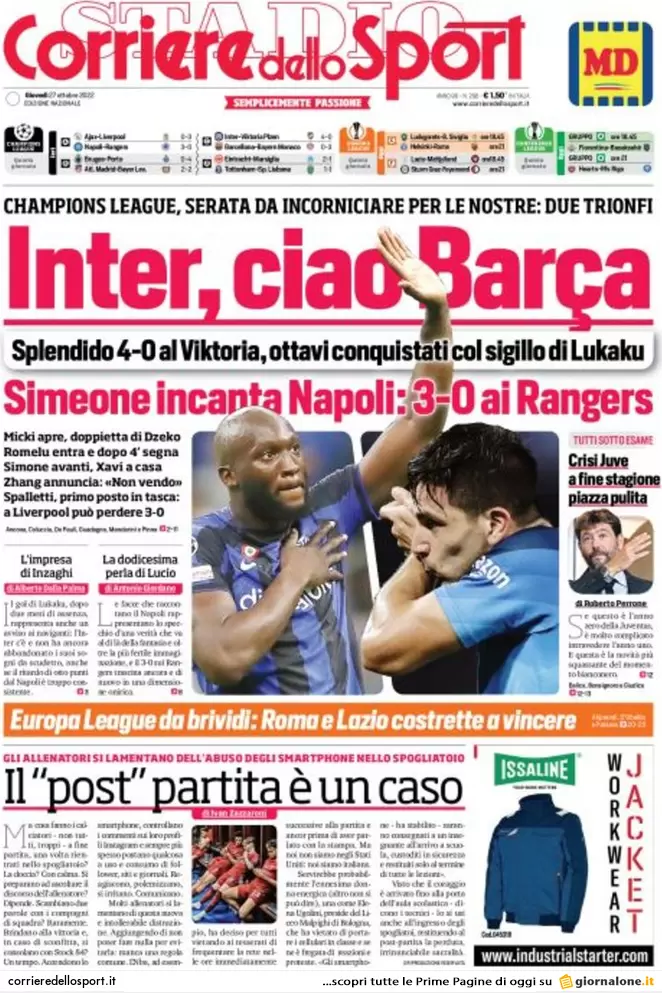 Prime pagine giornali 27 ottobre 2022. Nucleare, Putin si scontra con l’Italia