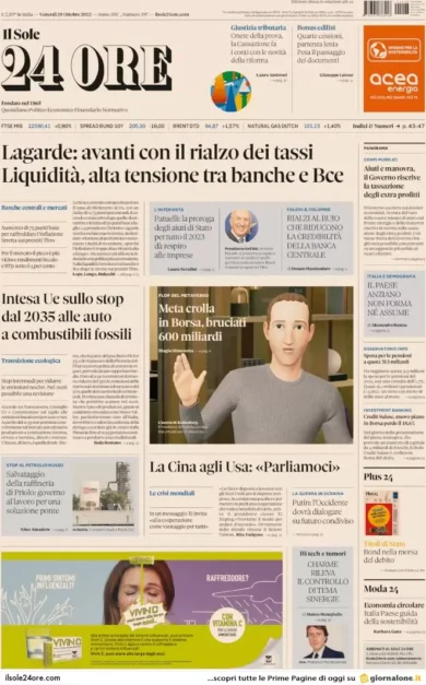 Prime pagine giornali economici 28 ottobre. Ue, diesel-benzina addio dal 2035