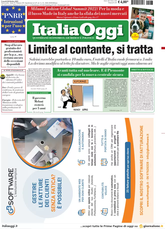 Prime pagine giornali economici 28 ottobre. Ue, diesel-benzina addio dal 2035