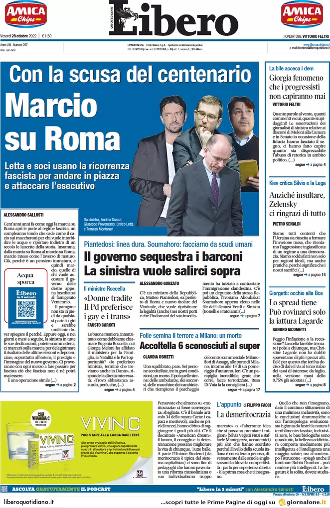 Prime pagine giornali 28 ottobre 2022. Dopo il contante il Pos: stop obbligo