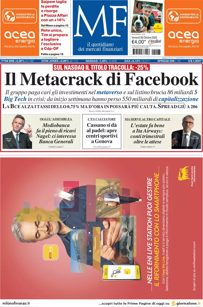 Prime pagine giornali economici 28 ottobre. Ue, diesel-benzina addio dal 2035