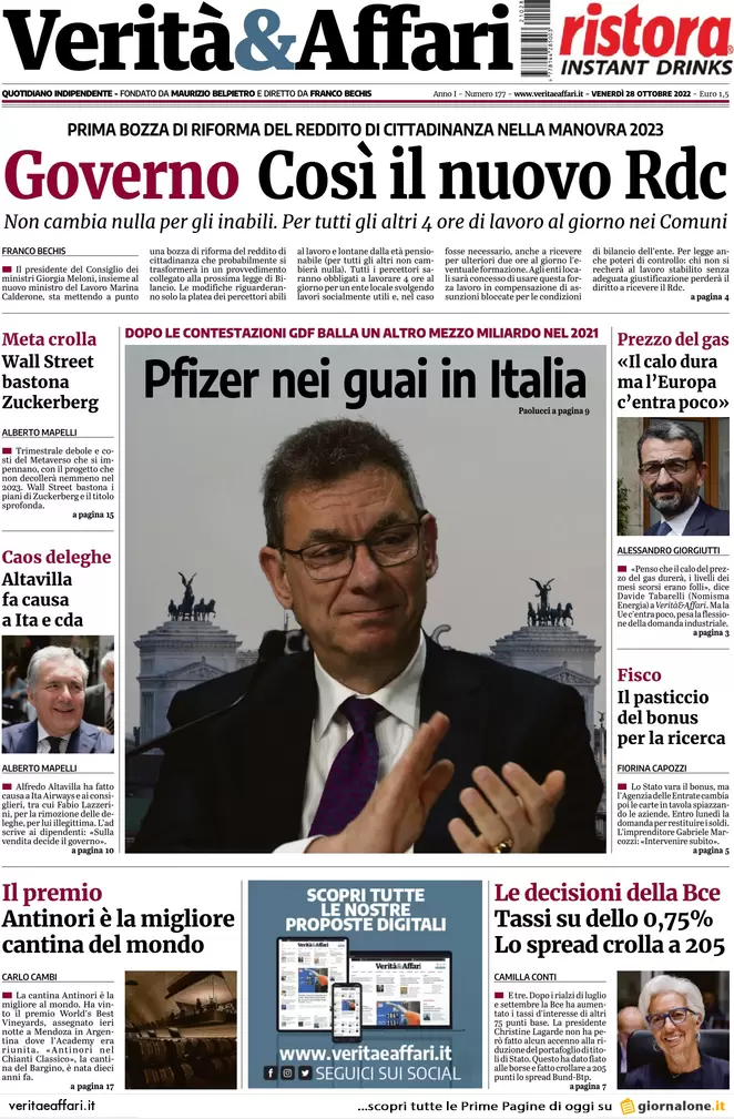 Prime pagine giornali economici 28 ottobre. Ue, diesel-benzina addio dal 2035