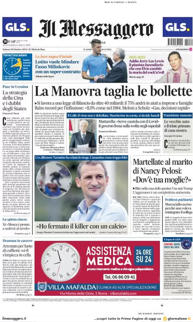 Prime pagine giornali 29 ottobre 2022. Meloni free Covid e utili di guerra