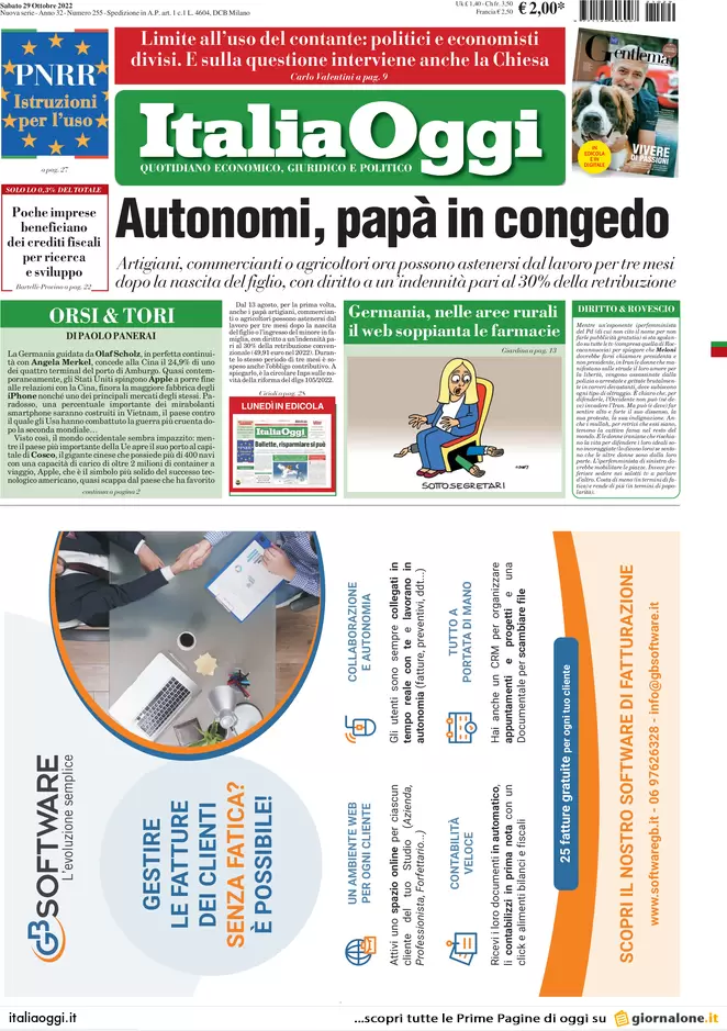 Prime pagine giornali economici 29 ottobre. Inflazione boom e rebus mutui