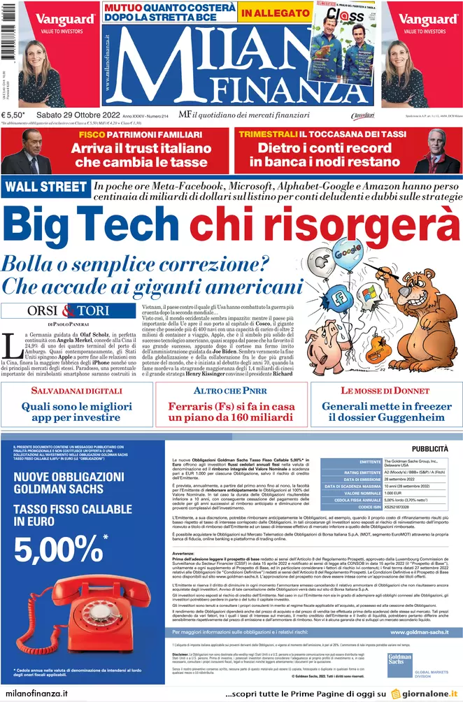 Prime pagine giornali economici 29 ottobre. Inflazione boom e rebus mutui