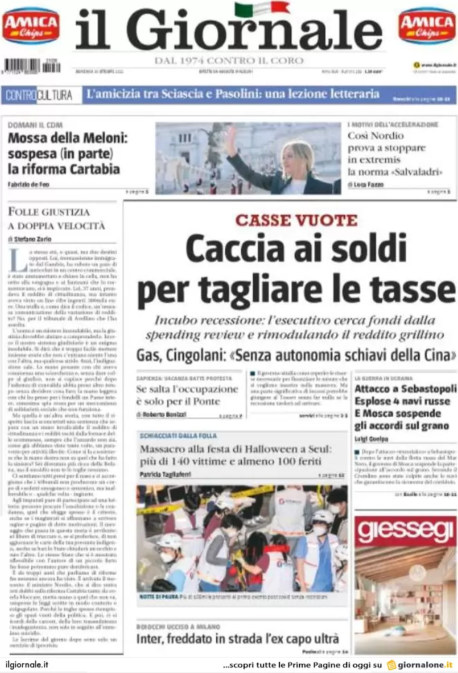 Prime pagine giornali 30 ottobre 2022. Armi all’Ucraina e piano giustizia