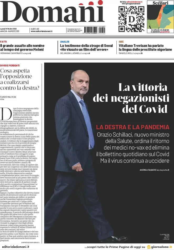 Prime pagine giornali 31 ottobre 2022. Padre uccide figlia, giù dal 3° piano